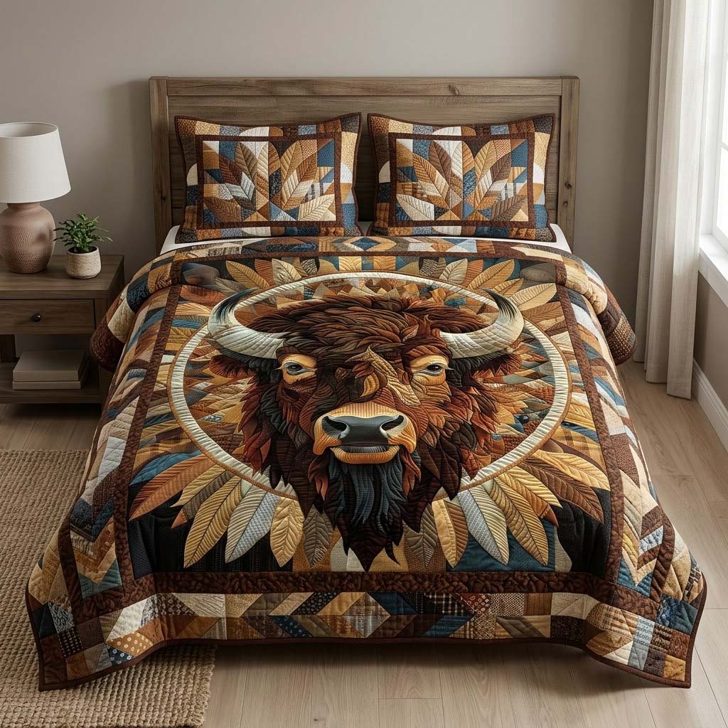 Golden Plains Bison 3-Piece Quilted Bedding Set - Single (59" x 70")