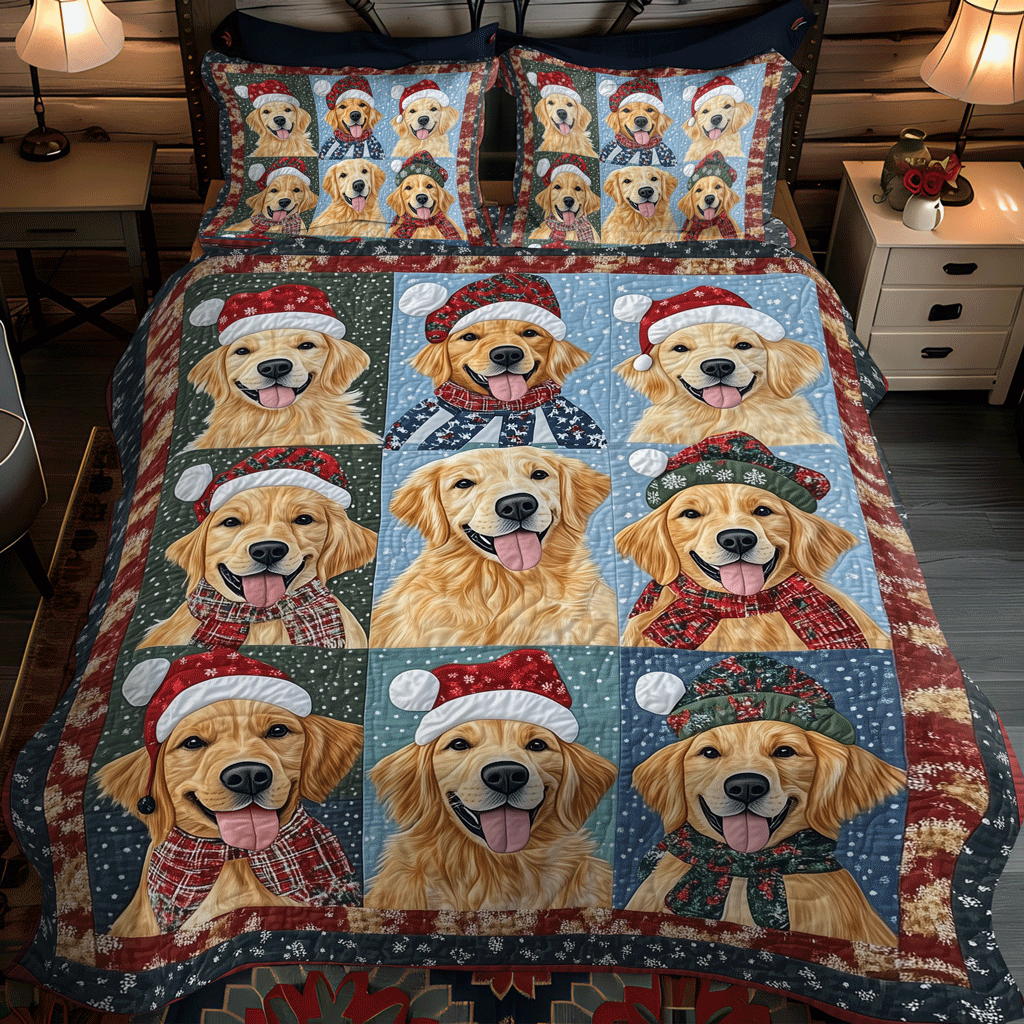 Golden Retriever Cheer 3-Piece Quilted Bedding Set - Single (59" x 70")