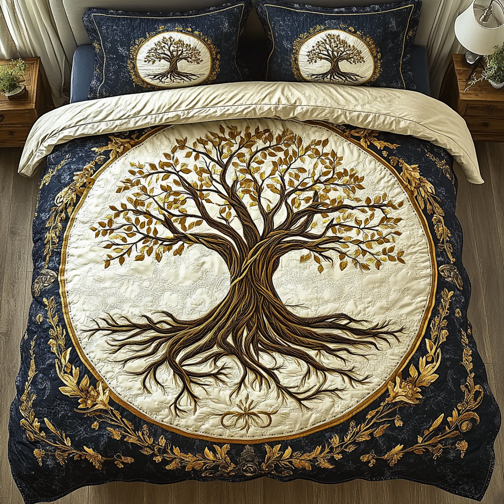 Golden Roots 3-Piece Quilted Bedding Set - Single (59" x 70")