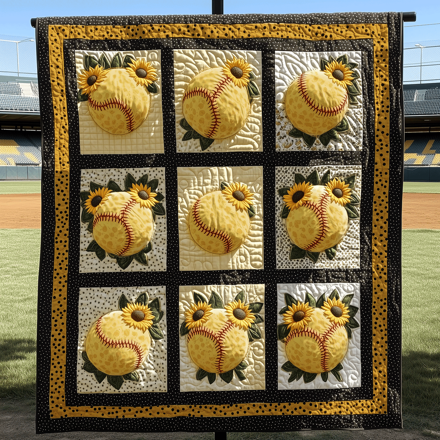 Golden Stitch Softball Quilted Blanket - Throw (55" x 60")