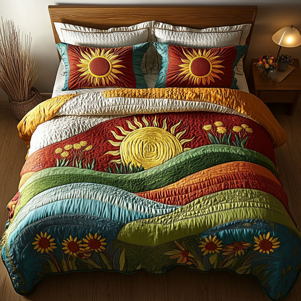 Golden Sunrise Hills 3-Piece Quilted Bedding Set - Single (59" x 70")