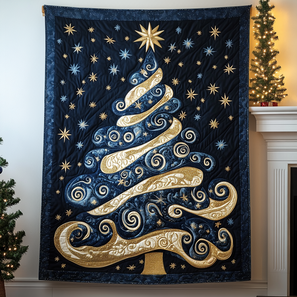 Golden Swirl Tree Quilted Blanket - Throw (55" x 60")