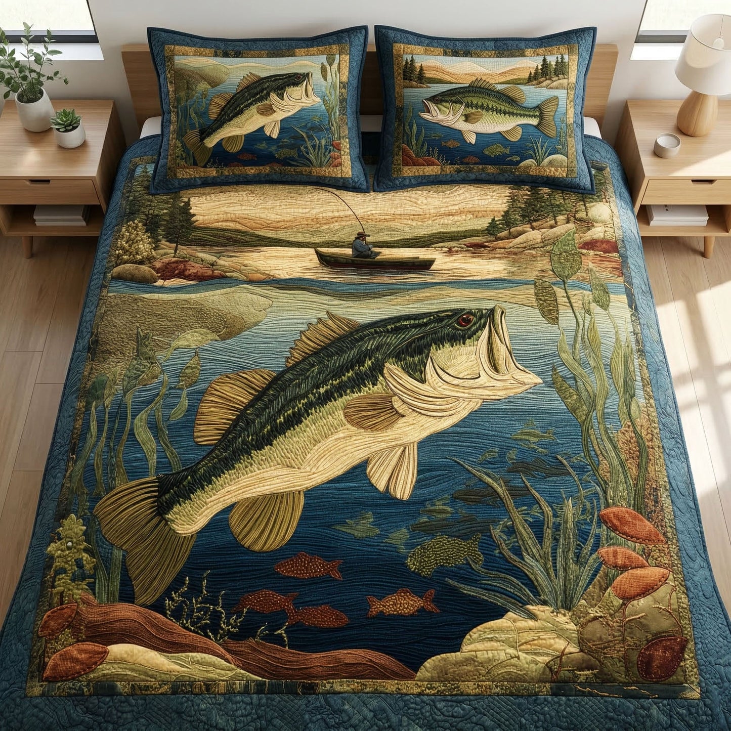 Golden Trout 3-Piece Quilted Bedding Set - Single (59" x 70")