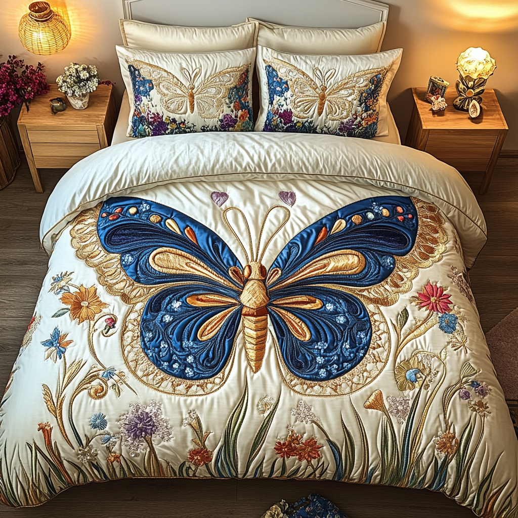 Golden Wings Elegance 3-Piece Quilted Bedding Set - Single (59" x 70")