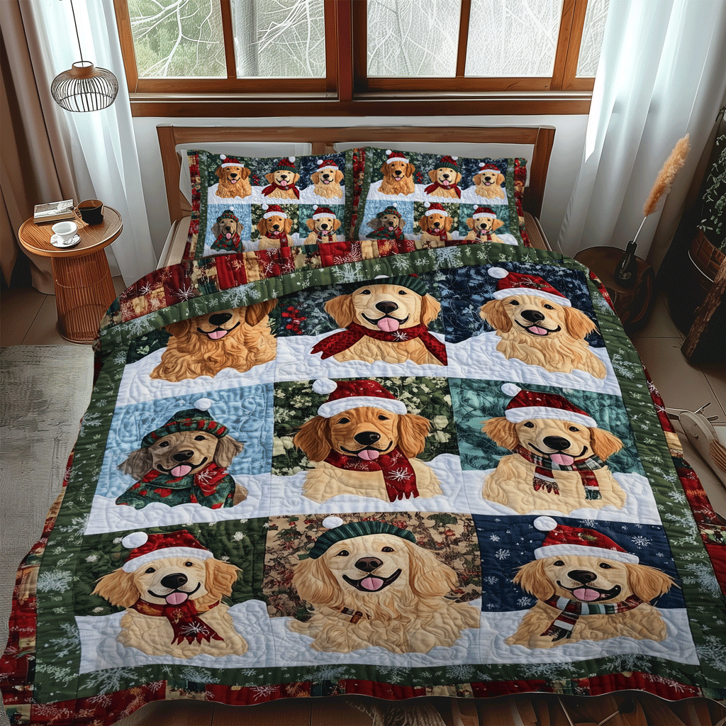 Golden Yuletide 3-Piece Quilted Bedding Set - Single (59" x 70")