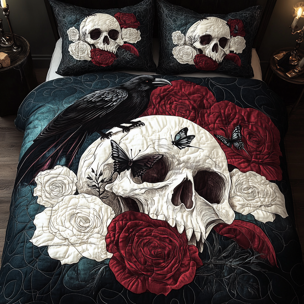 Gothic Skull 3-Piece Quilted Bedding Set - Single (59" x 70")