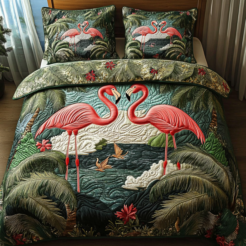 Graceful Tropics 3-Piece Quilted Bedding Set - Single (59" x 70")