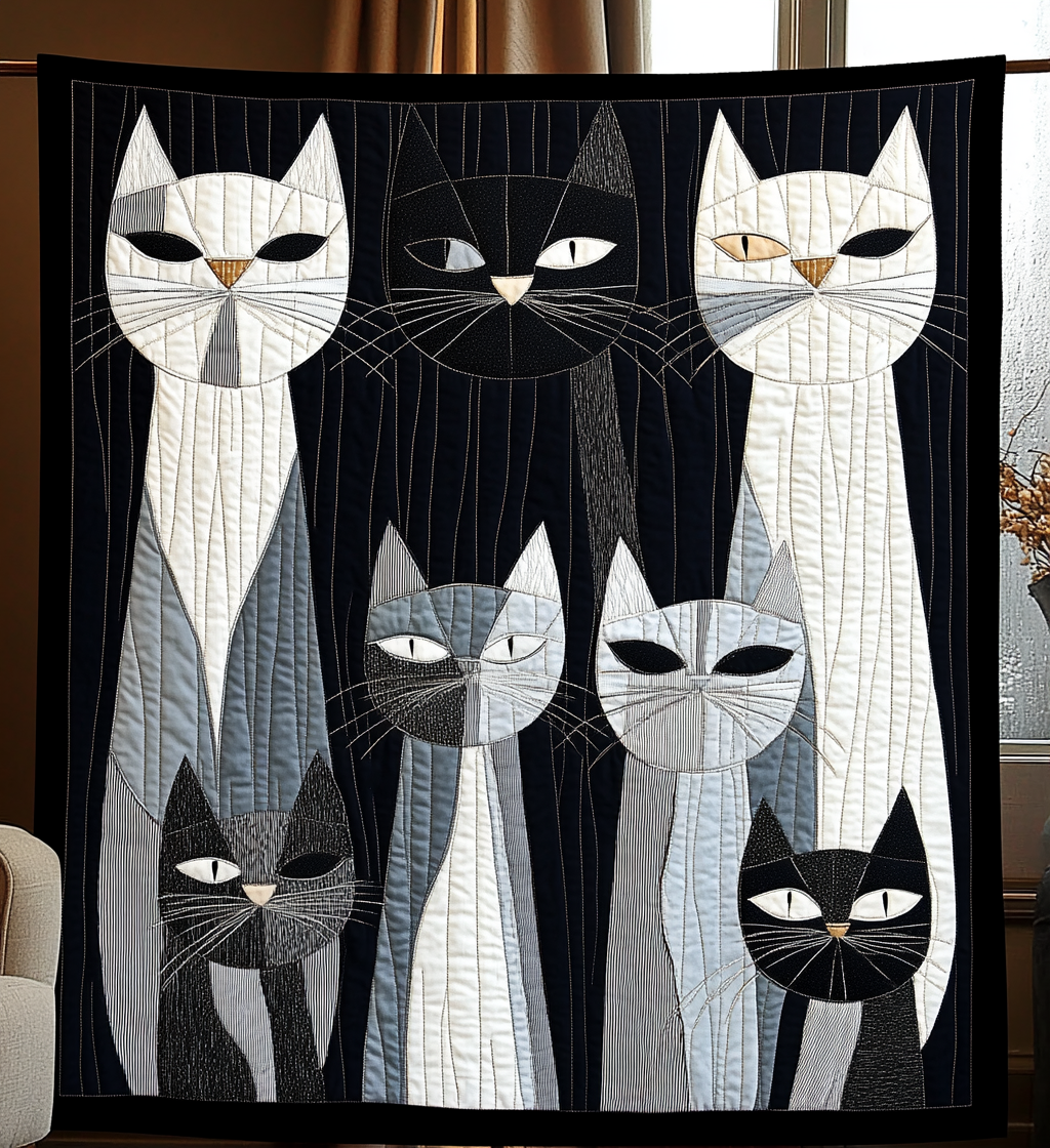 Gradient Cat Quilted Blanket - Throw (55" x 60")