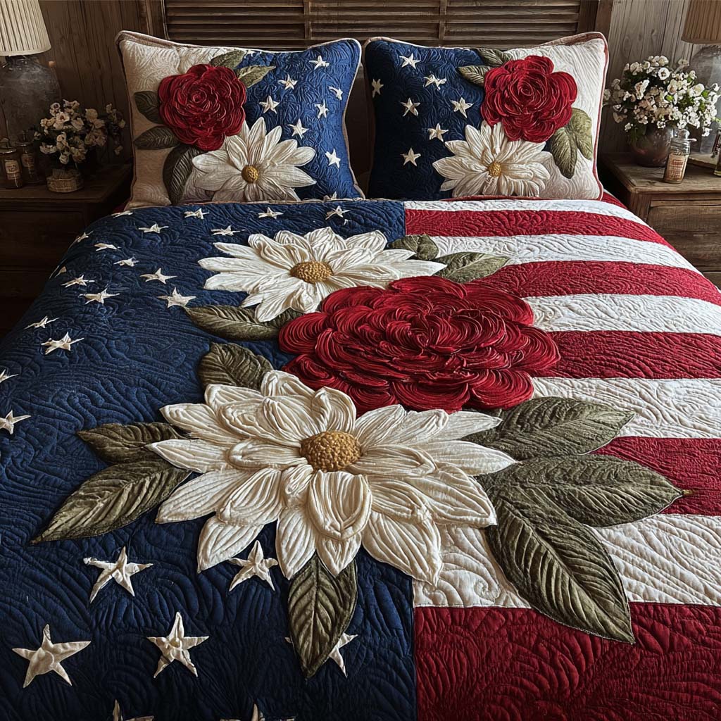 Grandeur Roses 3-Piece Quilted Bedding Set - Single (59" x 70")