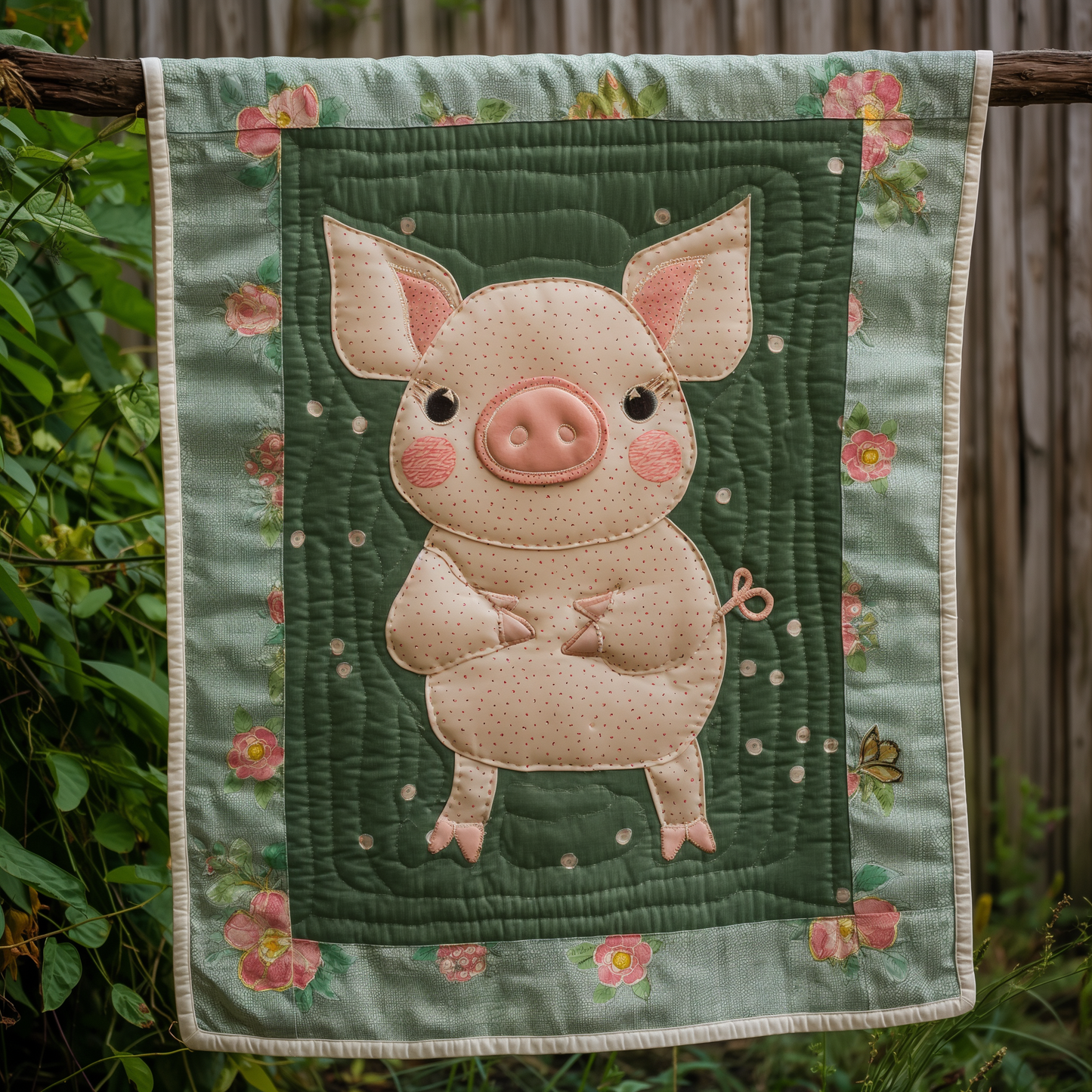 Grassy Greens Pig Quilted Blanket - Throw (55" x 60")