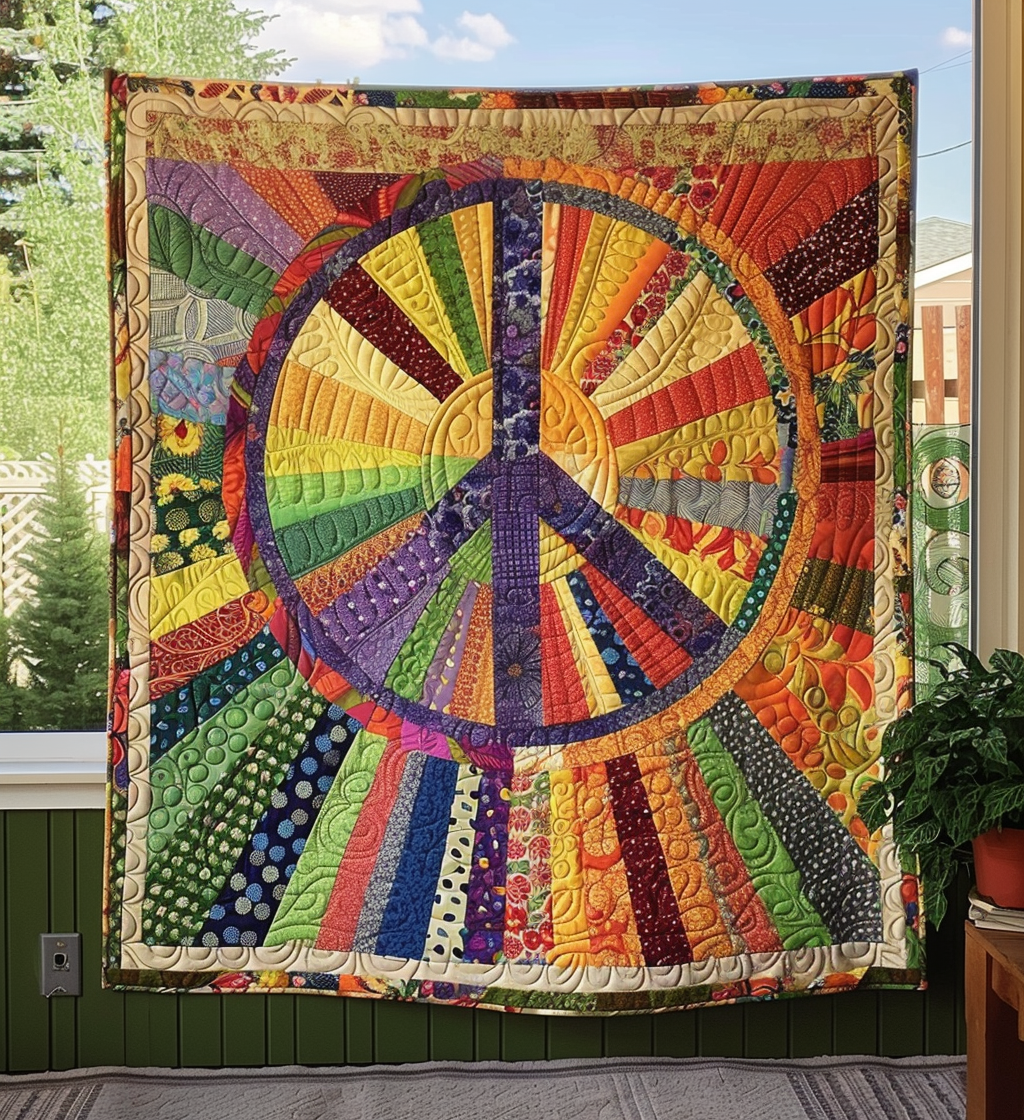 Groovy Sun Peace Quilted Blanket - Throw (55" x 60")