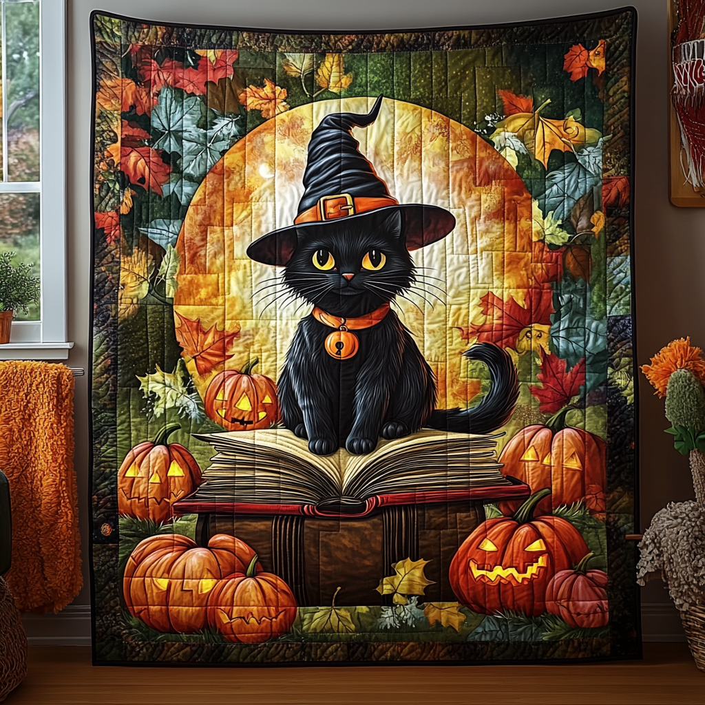 Halloween Cat Quilted Blanket - Throw (55" x 60")