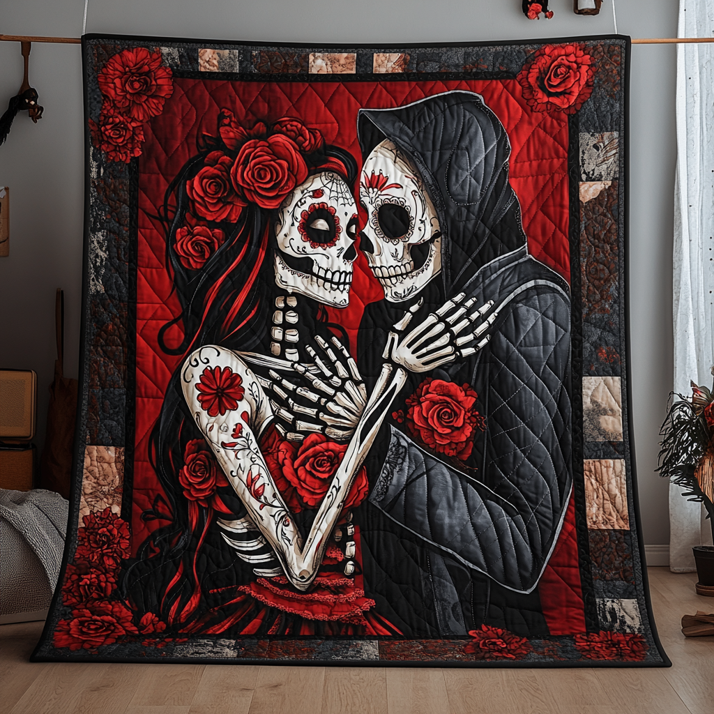 Halloween Couple Quilted Blanket - Throw (55" x 60")