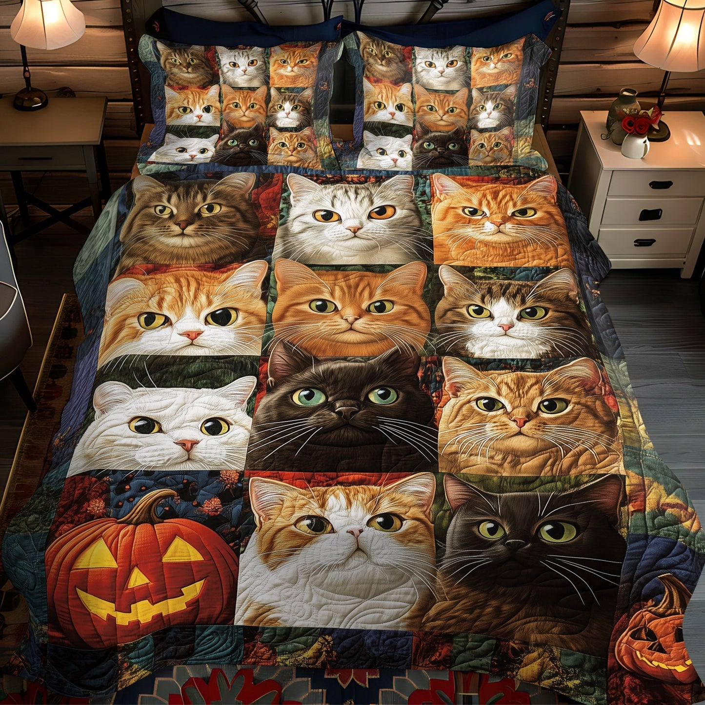 Halloween Feline 3-Piece Quilted Bedding Set - Single (59" x 70")