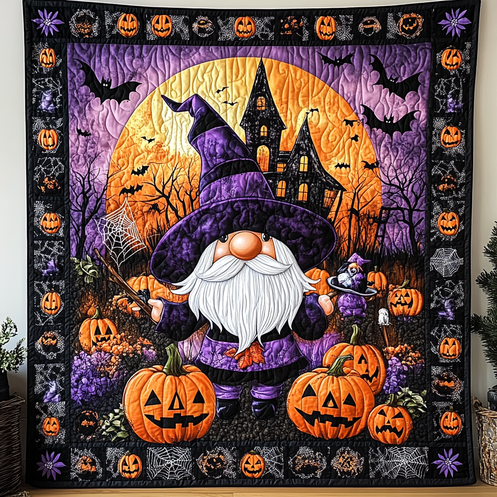 Halloween Gnome Quilted Blanket - Throw (55" x 60")