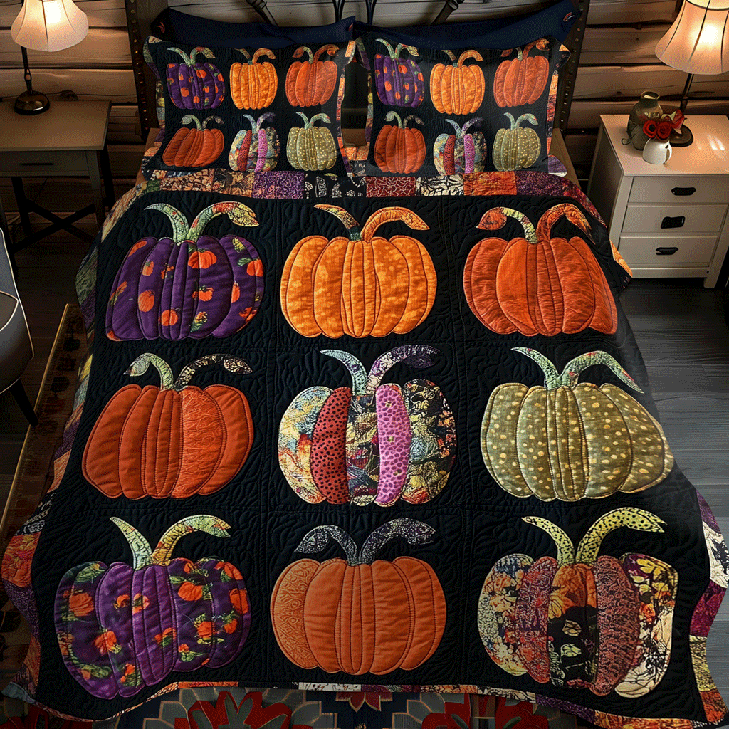 Halloween Harvest 3-Piece Quilted Bedding Set - Single (59" x 70")