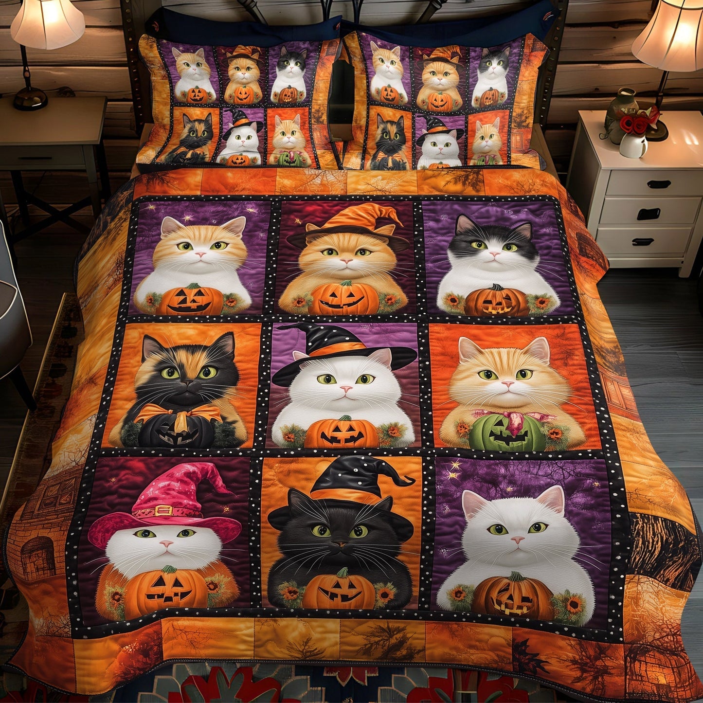 Halloween Kitty 3-Piece Quilted Bedding Set - Single (59" x 70")