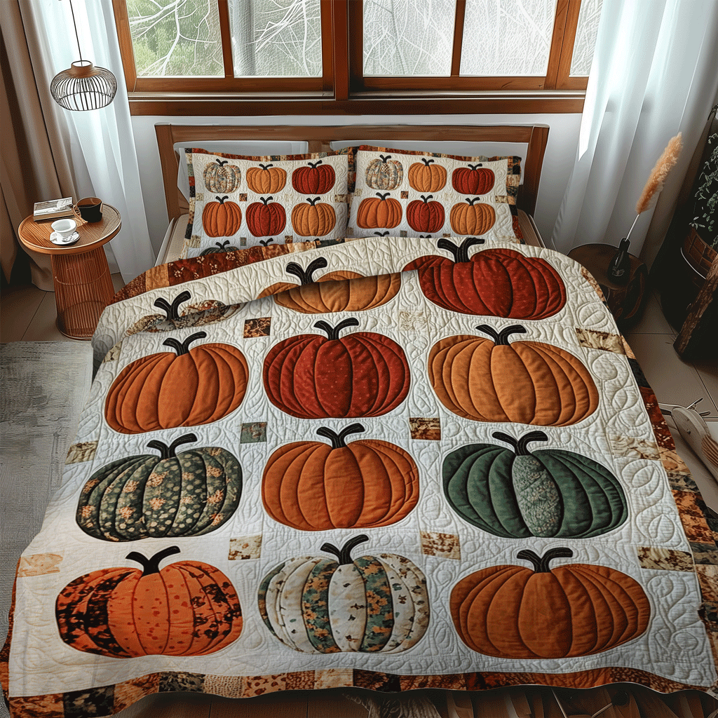 Halloween Pumpkin 3-Piece Quilted Bedding Set - Single (59" x 70")