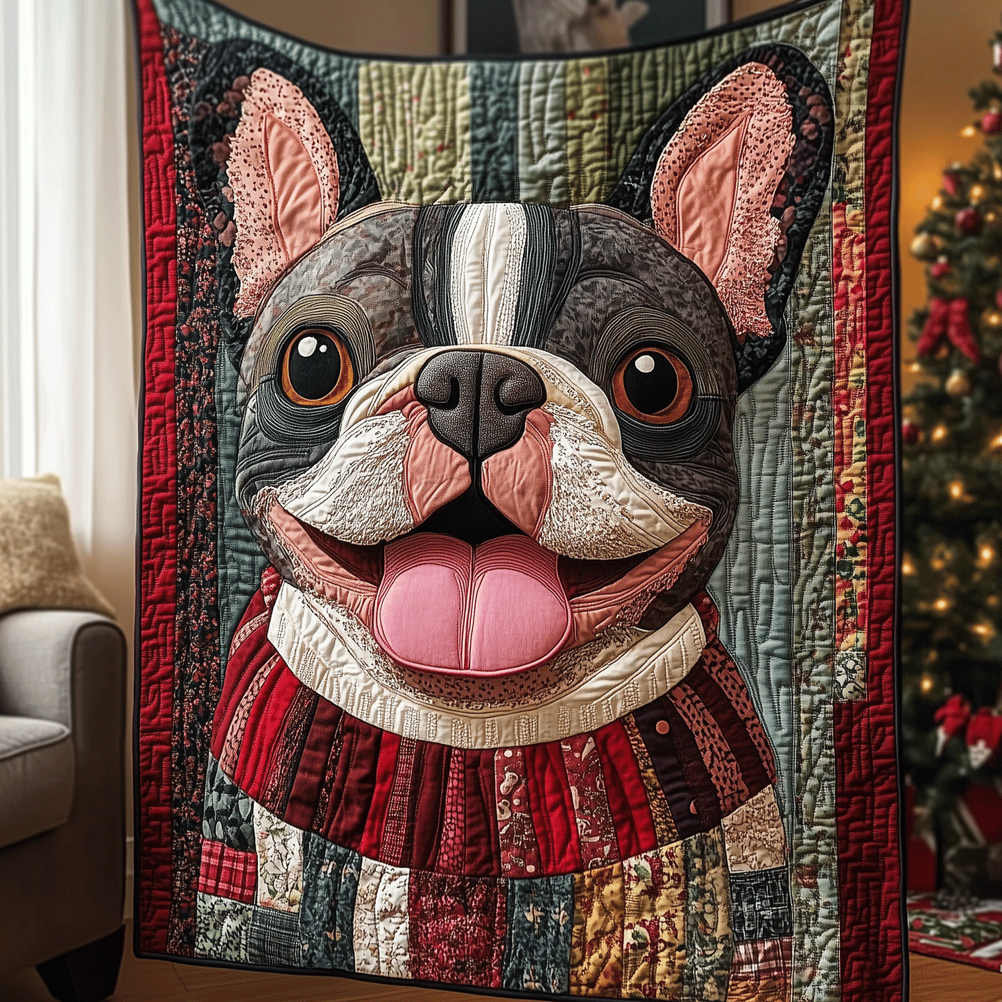 Happy Frenchie Quilted Blanket - Throw (55" x 60")