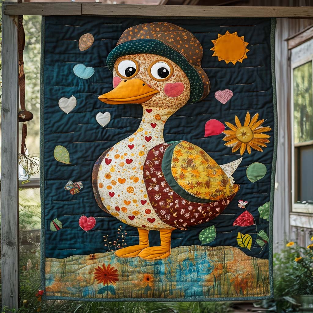 Happy Hat Duck Quilted Blanket - Throw (55" x 60")