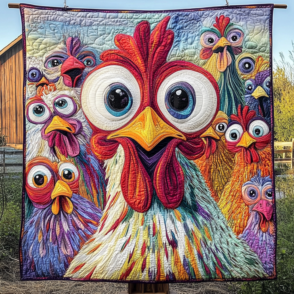Happy Henhouse Quilted Blanket - Throw (55" x 60")