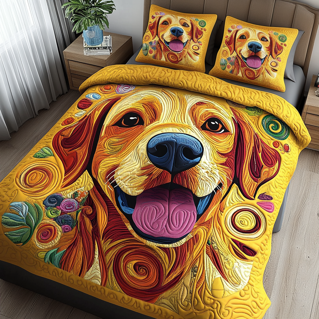 Happy Lab 3-Piece Quilted Bedding Set - Single (59" x 70")
