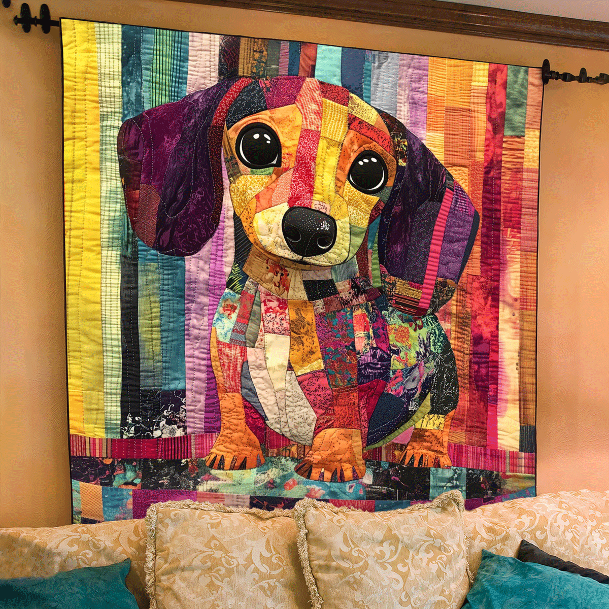 Happy Wiener Quilted Blanket - Throw (55" x 60")