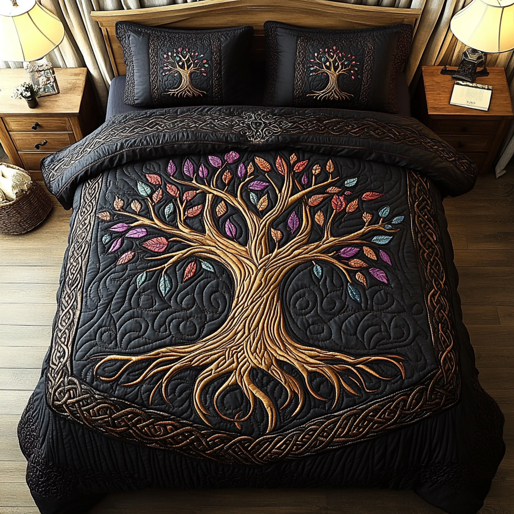 Harmony Tree 3-Piece Quilted Bedding Set - Single (59" x 70")