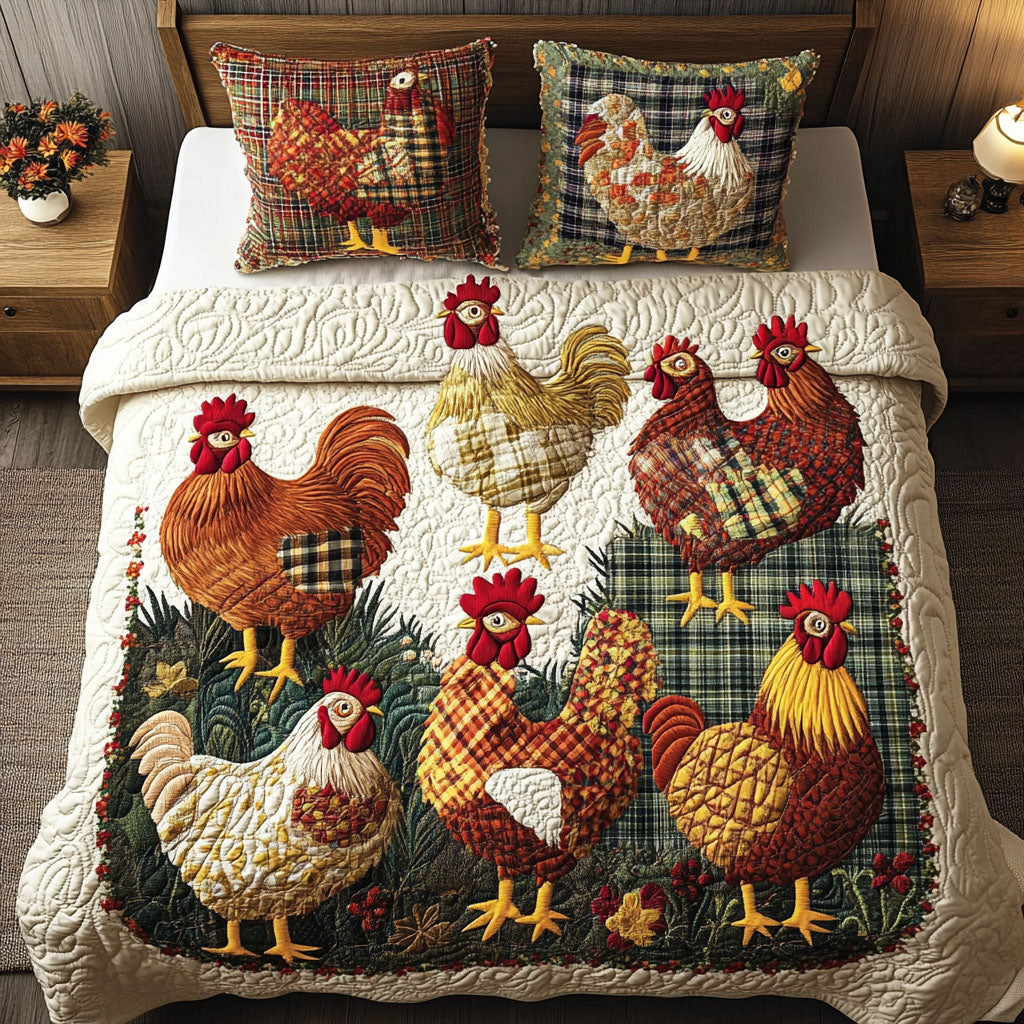 Harvest Hens 3-Piece Quilted Bedding Set - Single (59" x 70")