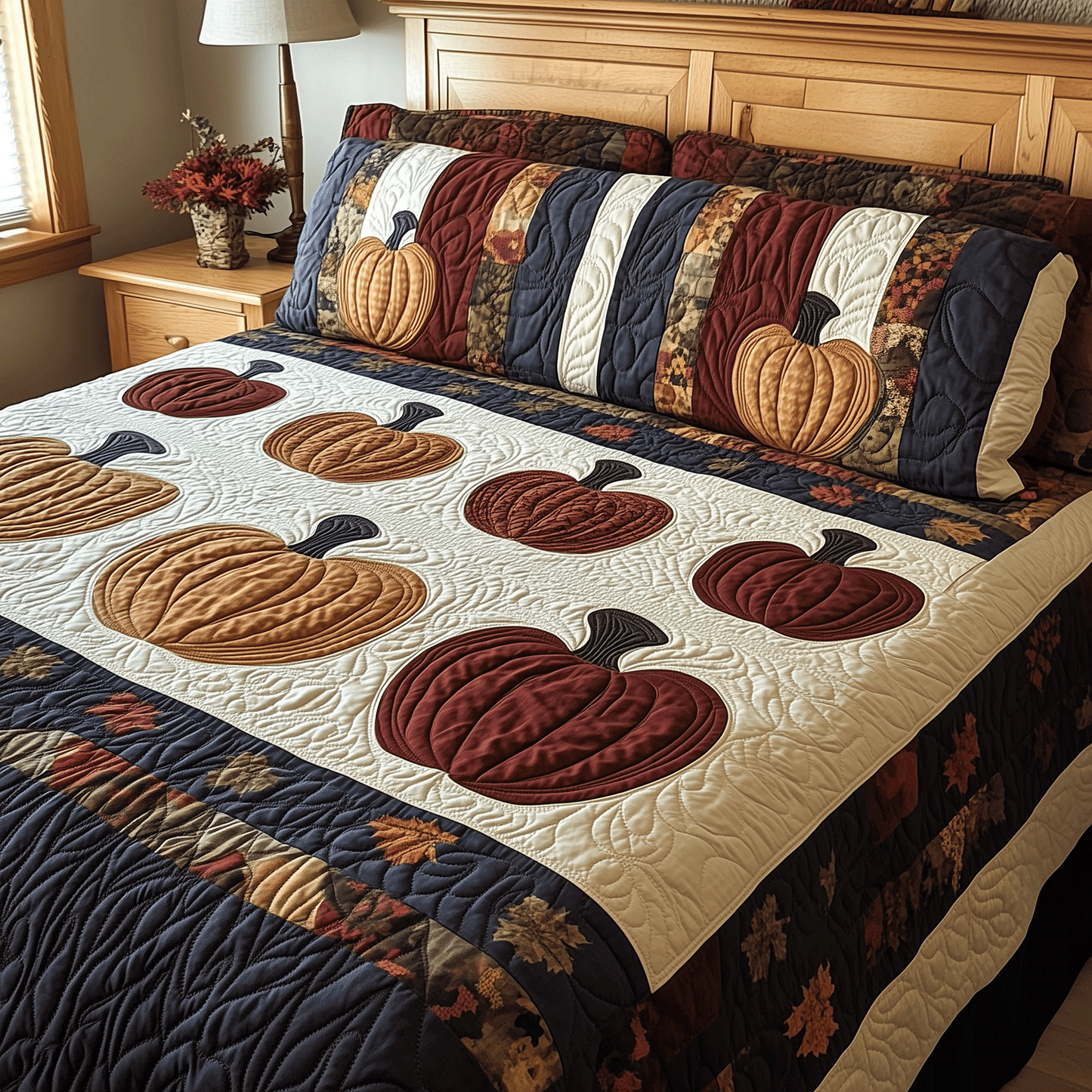 Harvest Pumpkin 3-Piece Quilted Bedding Set - Single (59" x 70")