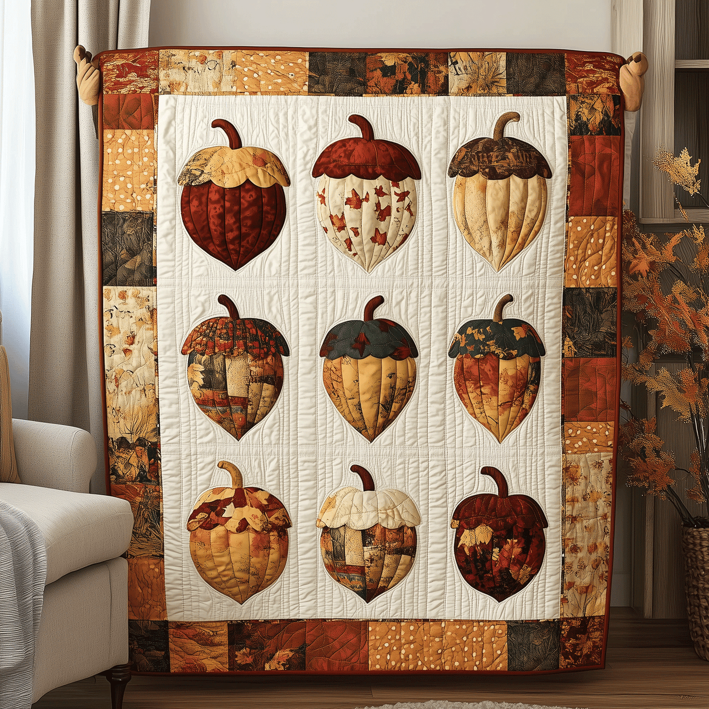 Harvest Acorn Quilted Blanket - Throw (55" x 60")
