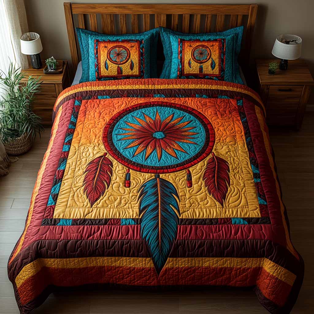 Harvest Flame Mandala 3-Piece Quilted Bedding Set - Single (59" x 70")