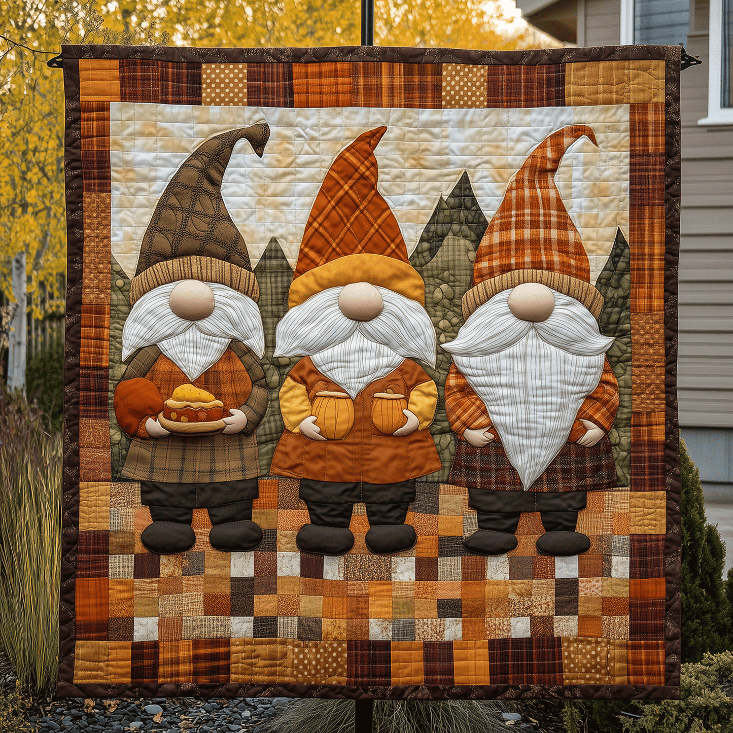 Harvest Gnome Pumpkins Quilted Blanket - Throw (55" x 60")