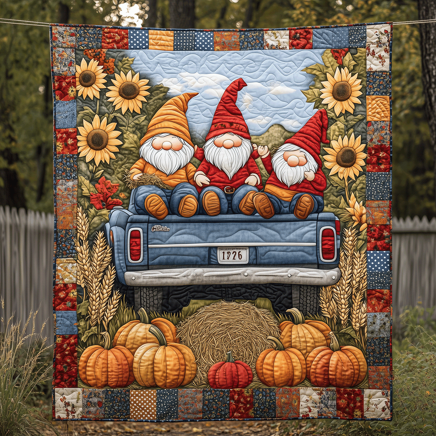 Harvest Gnomes Quilted Blanket - Throw (55" x 60")