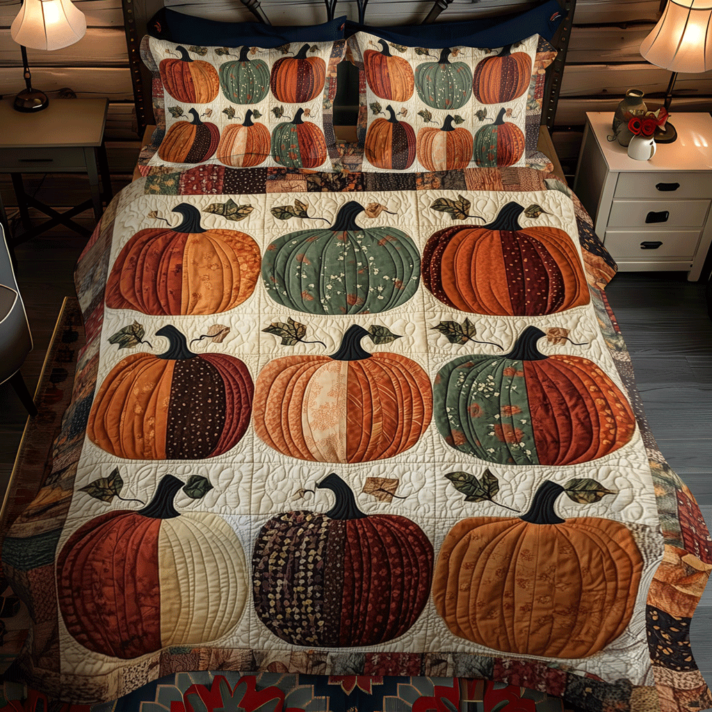 Harvest Pumpkin 3-Piece Quilted Bedding Set - Single (59" x 70")
