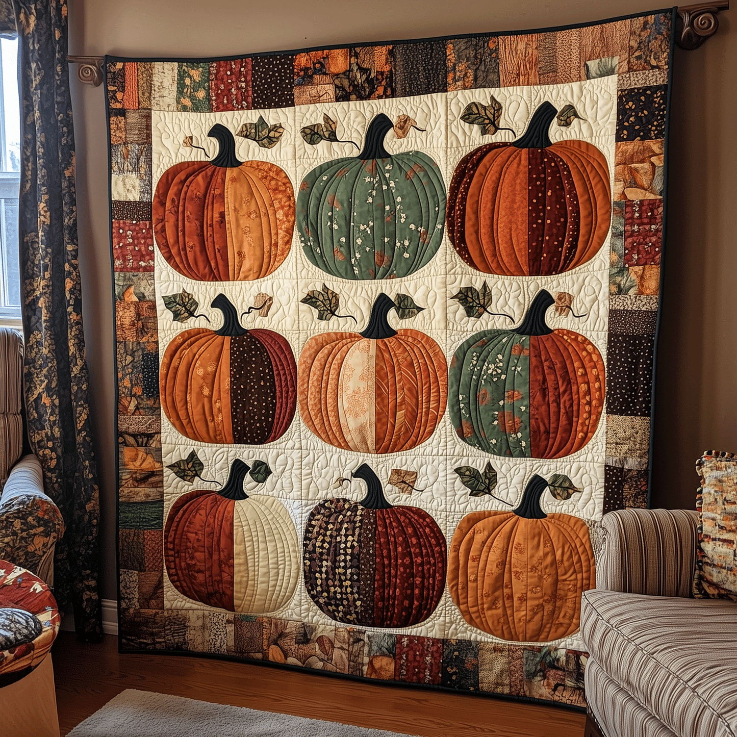 Harvest Pumpkin Quilted Blanket - Throw (55" x 60")