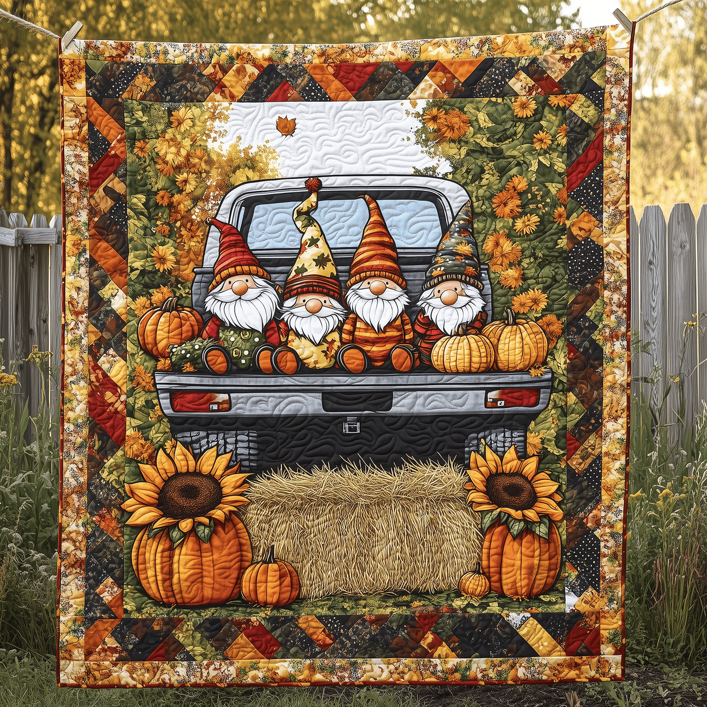 Harvesting Gnomes Quilted Blanket - Throw (55" x 60")