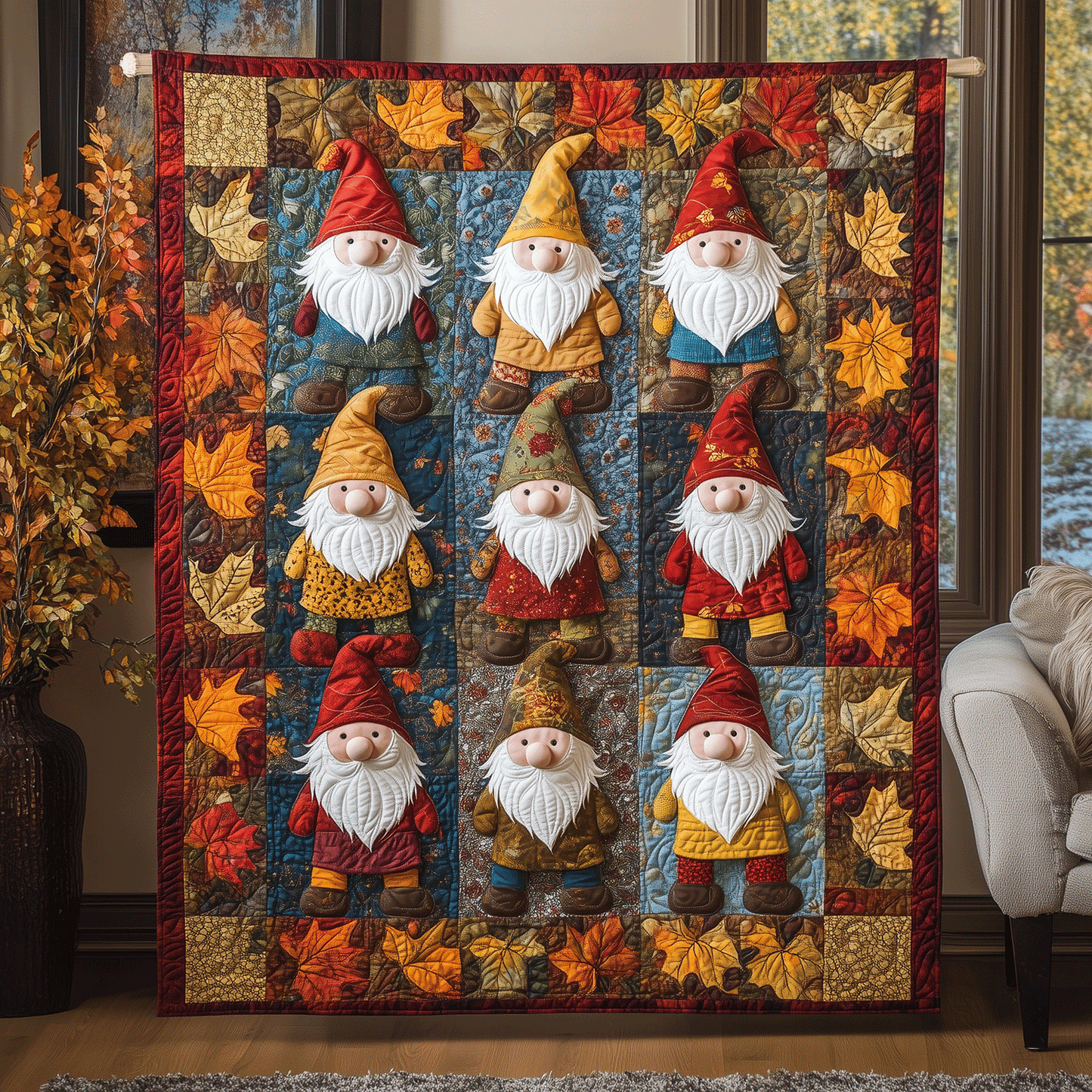 Harvesting Gnomes Quilted Blanket - Throw (55" x 60")