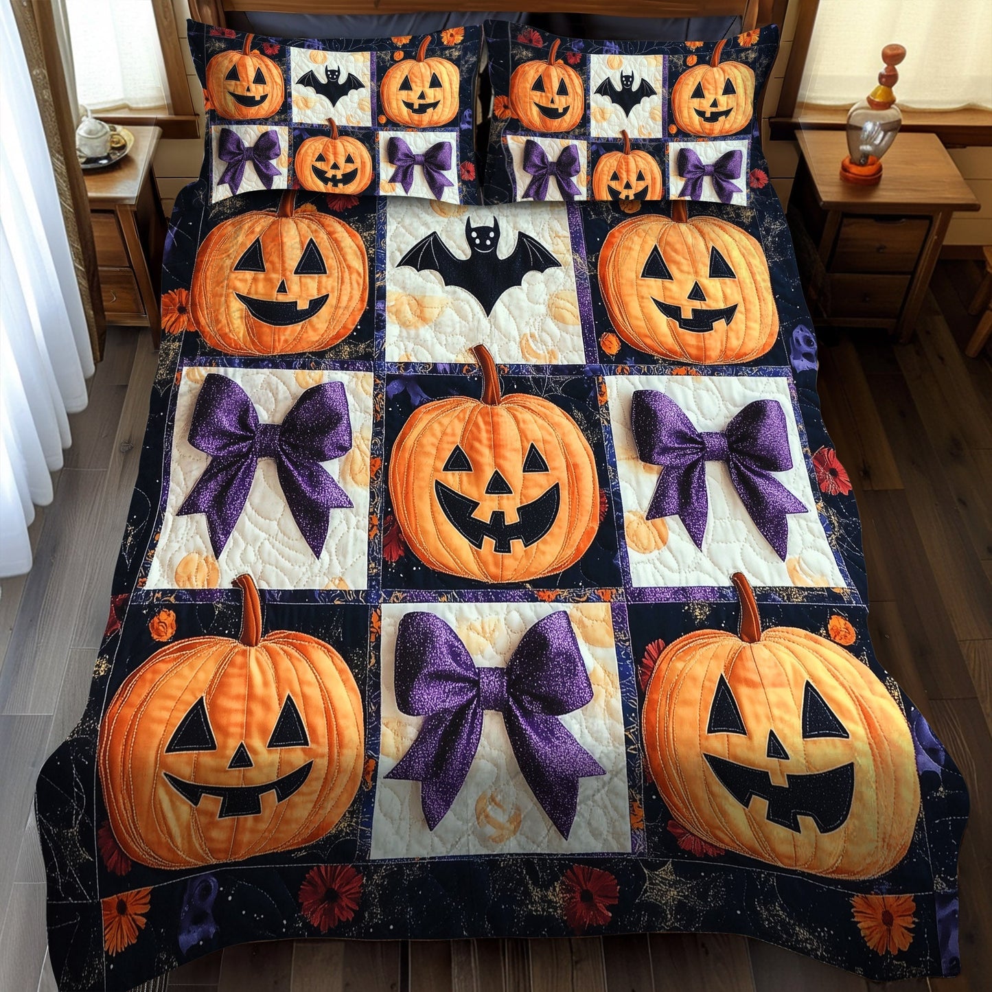 Haunted Pumpkins 3-Piece Quilted Bedding Set - Single (59" x 70")