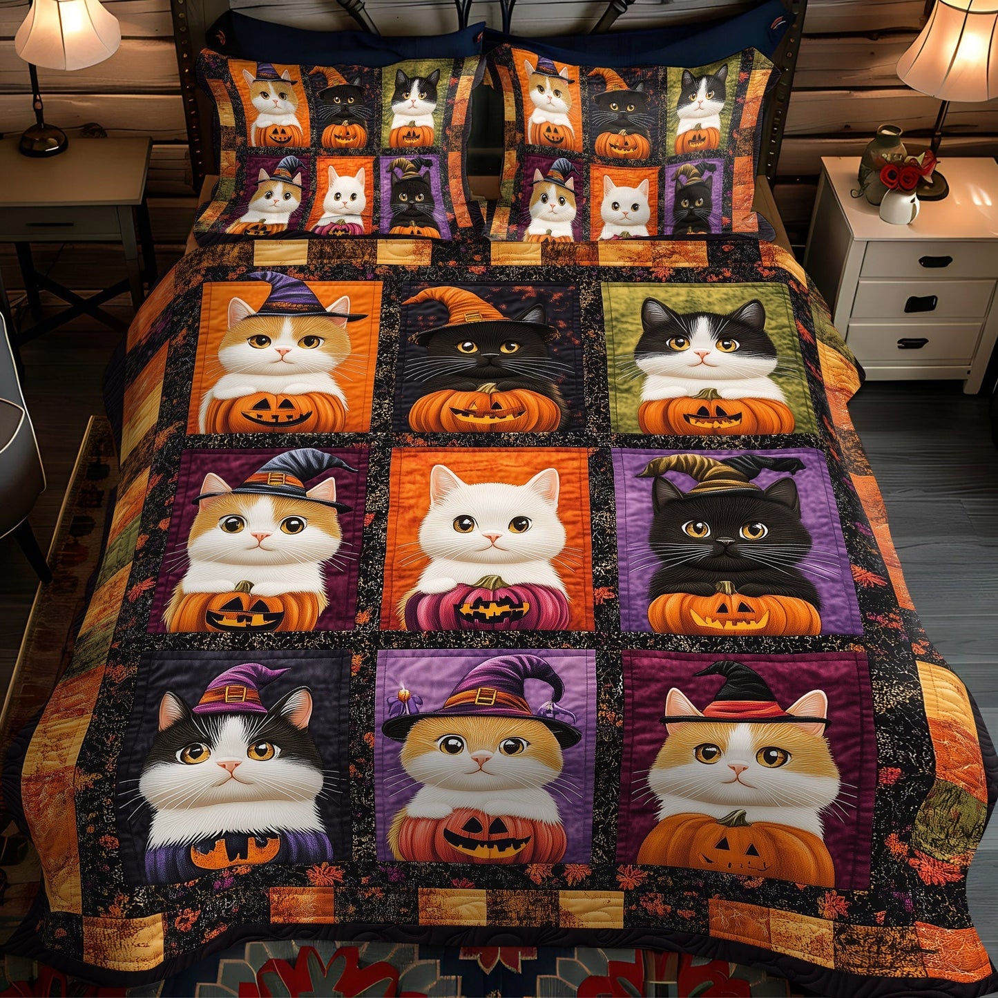 Haunted Whiskers 3-Piece Quilted Bedding Set - Single (59" x 70")