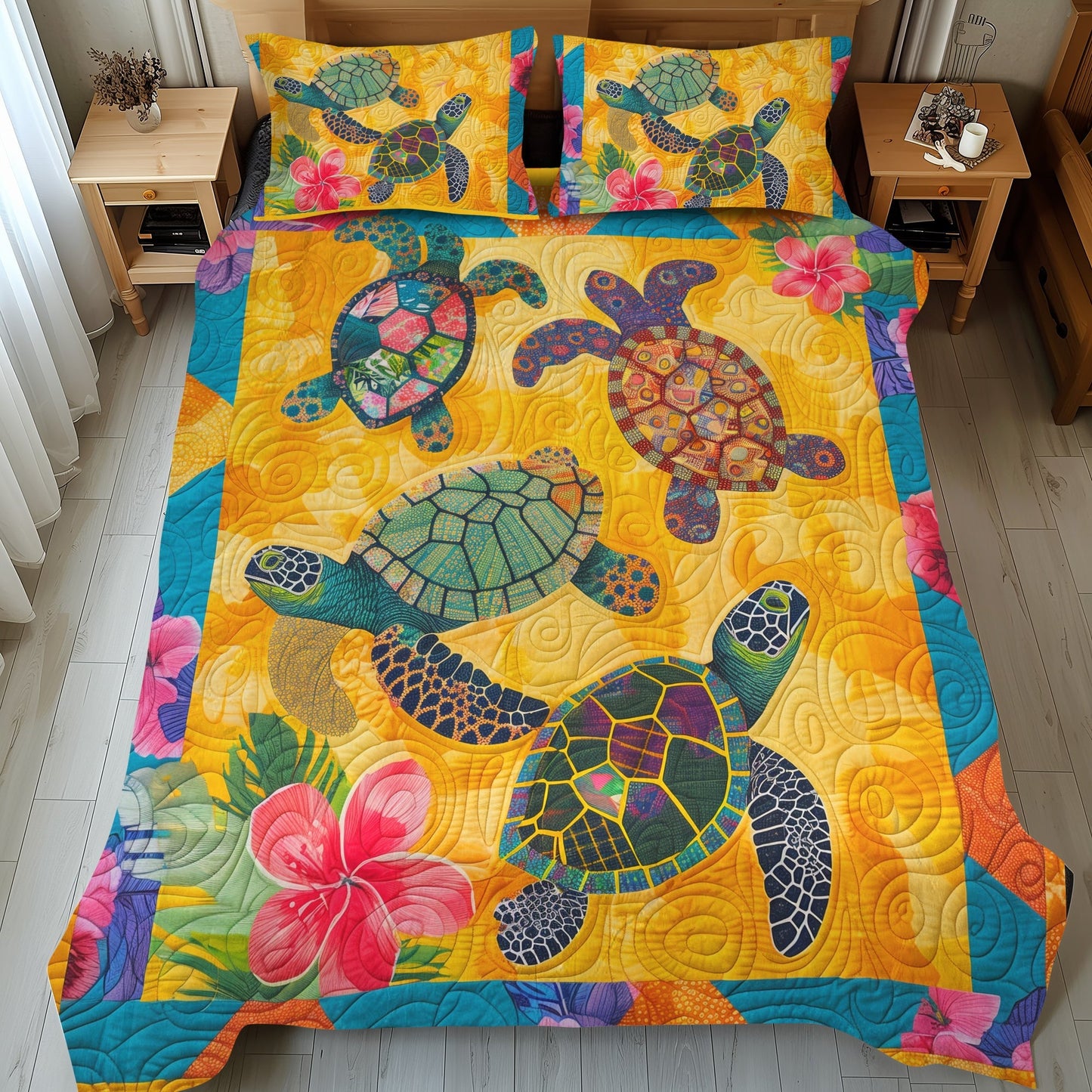 Hawaii Turtle 3-Piece Quilted Bedding Set - Single (59" x 70")