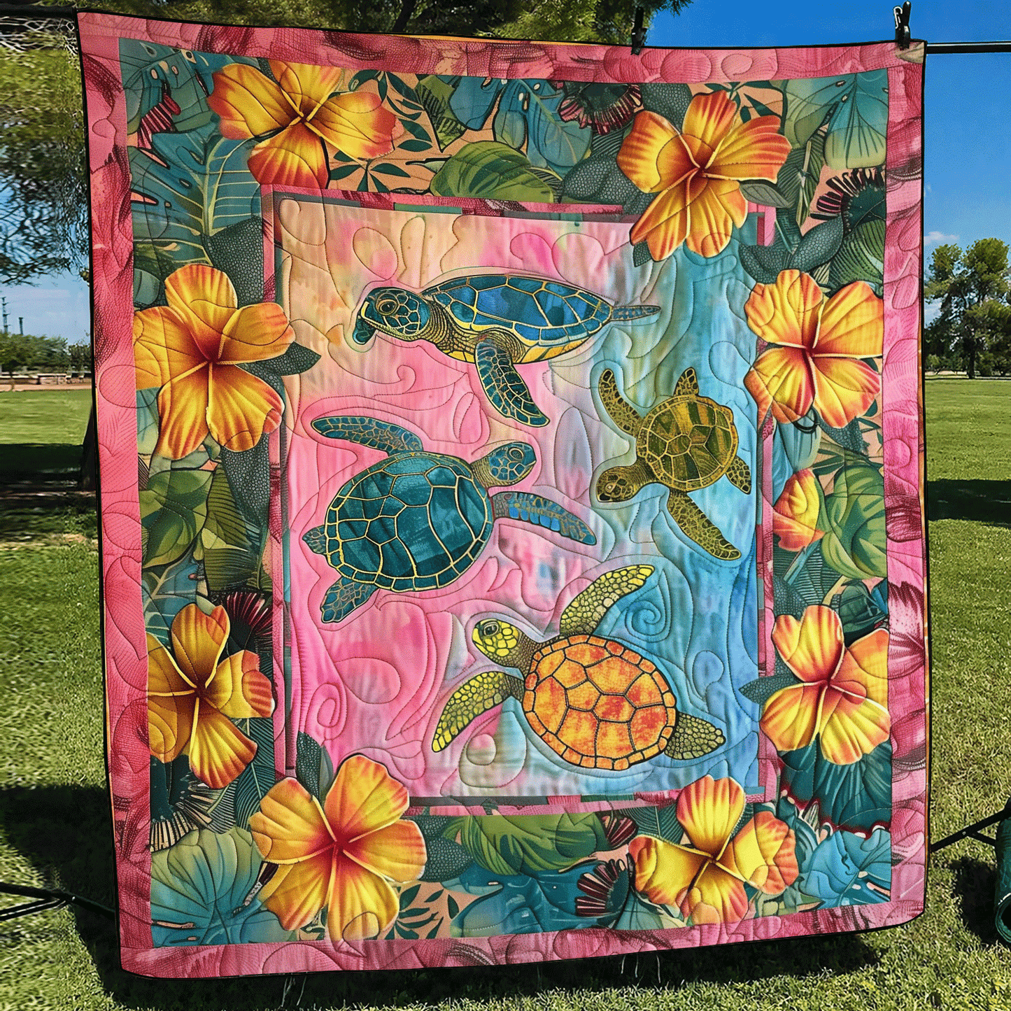 Hawaiian Turtle Quilted Blanket - Throw (55" x 60")