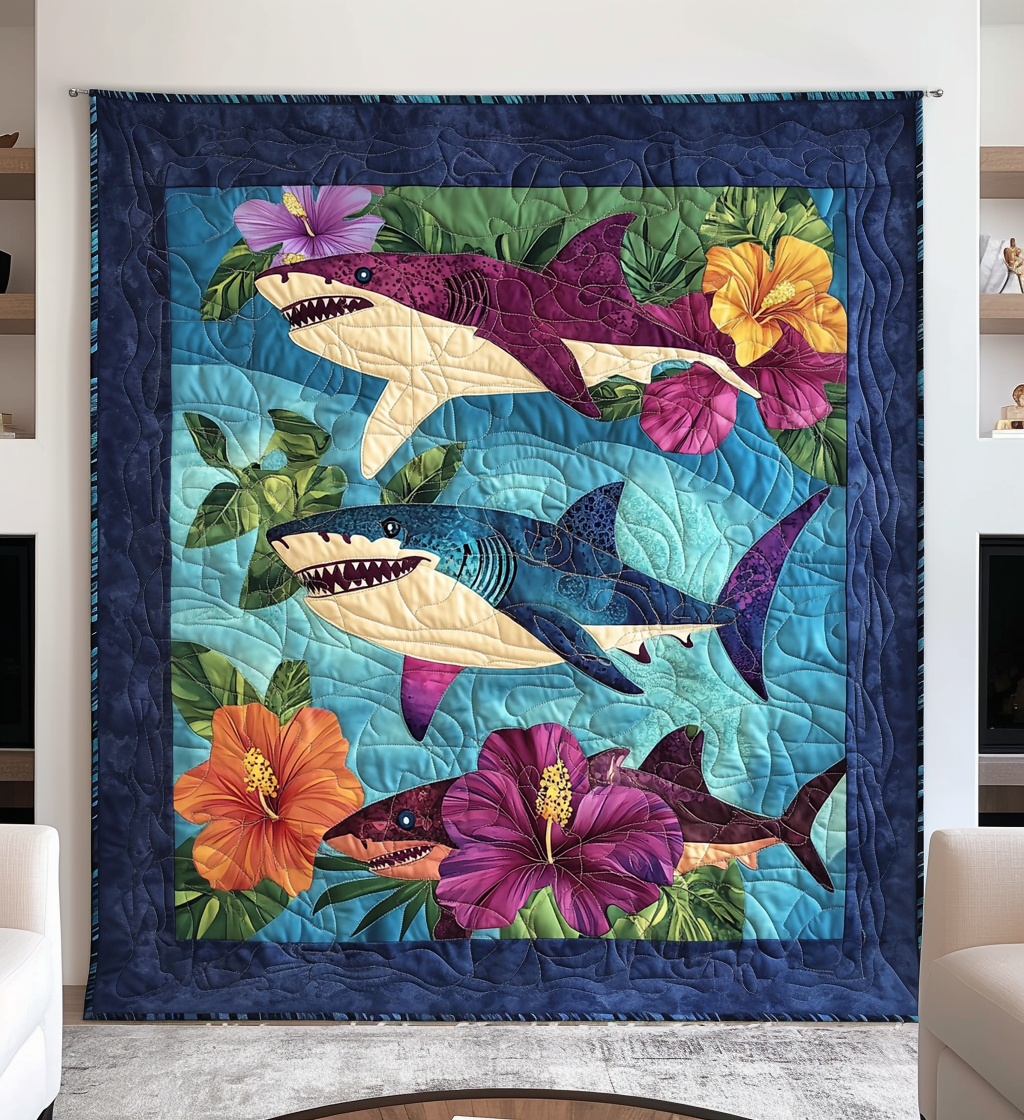 Hawaiian Shark Quilted Blanket - Throw (55" x 60")