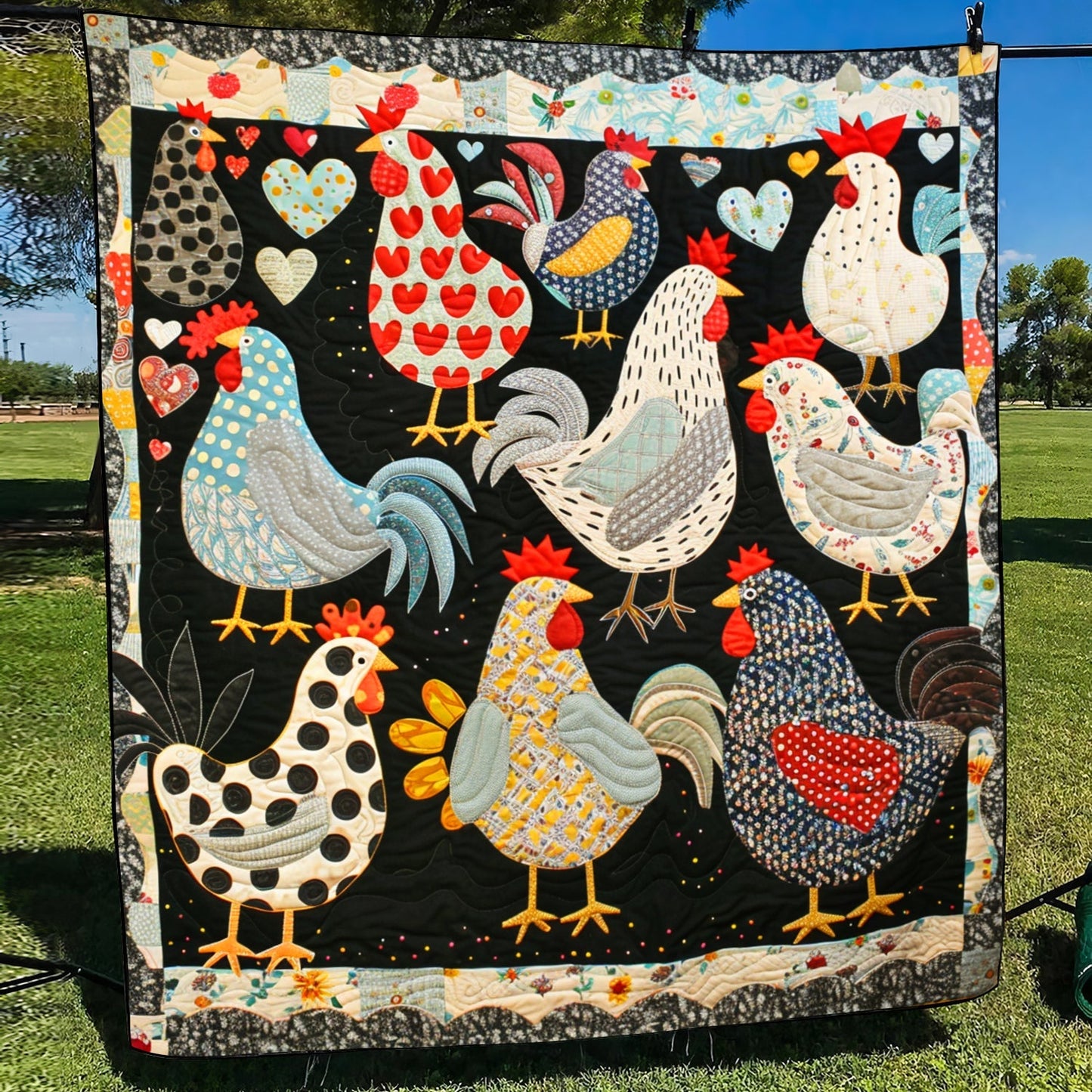 Heart Chickens Quilted Blanket - Throw (55" x 60")