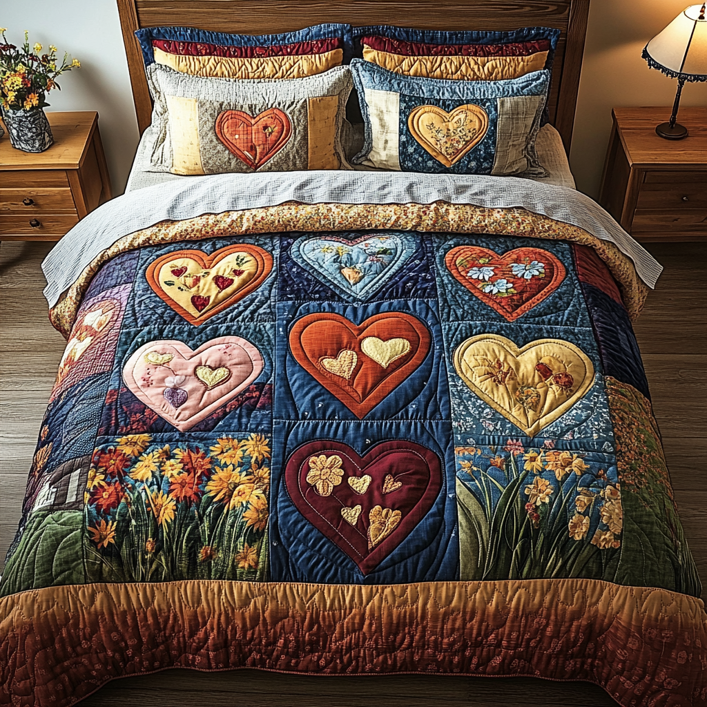 Heart Haven 3-Piece Quilted Bedding Set - Single (59" x 70")