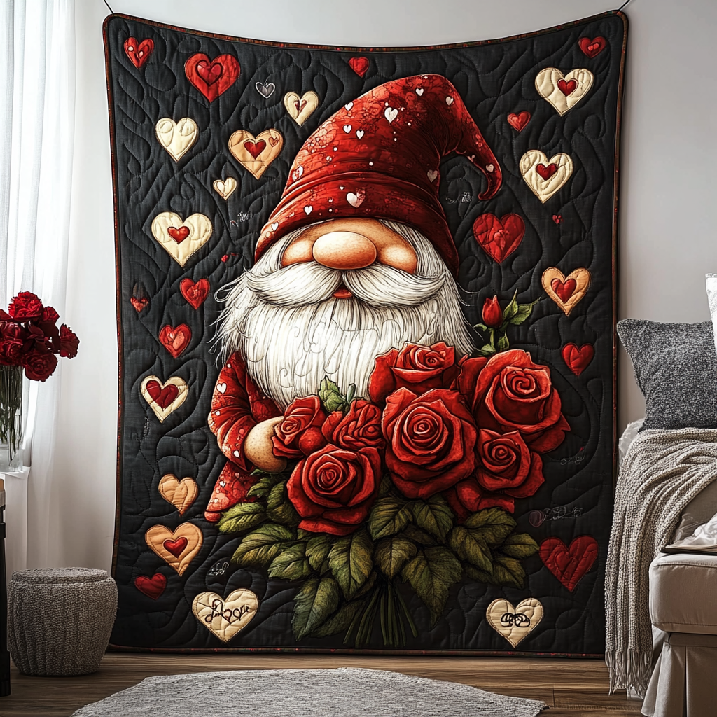 Heartfelt Gnome Dreams Quilted Blanket - Throw (55" x 60")