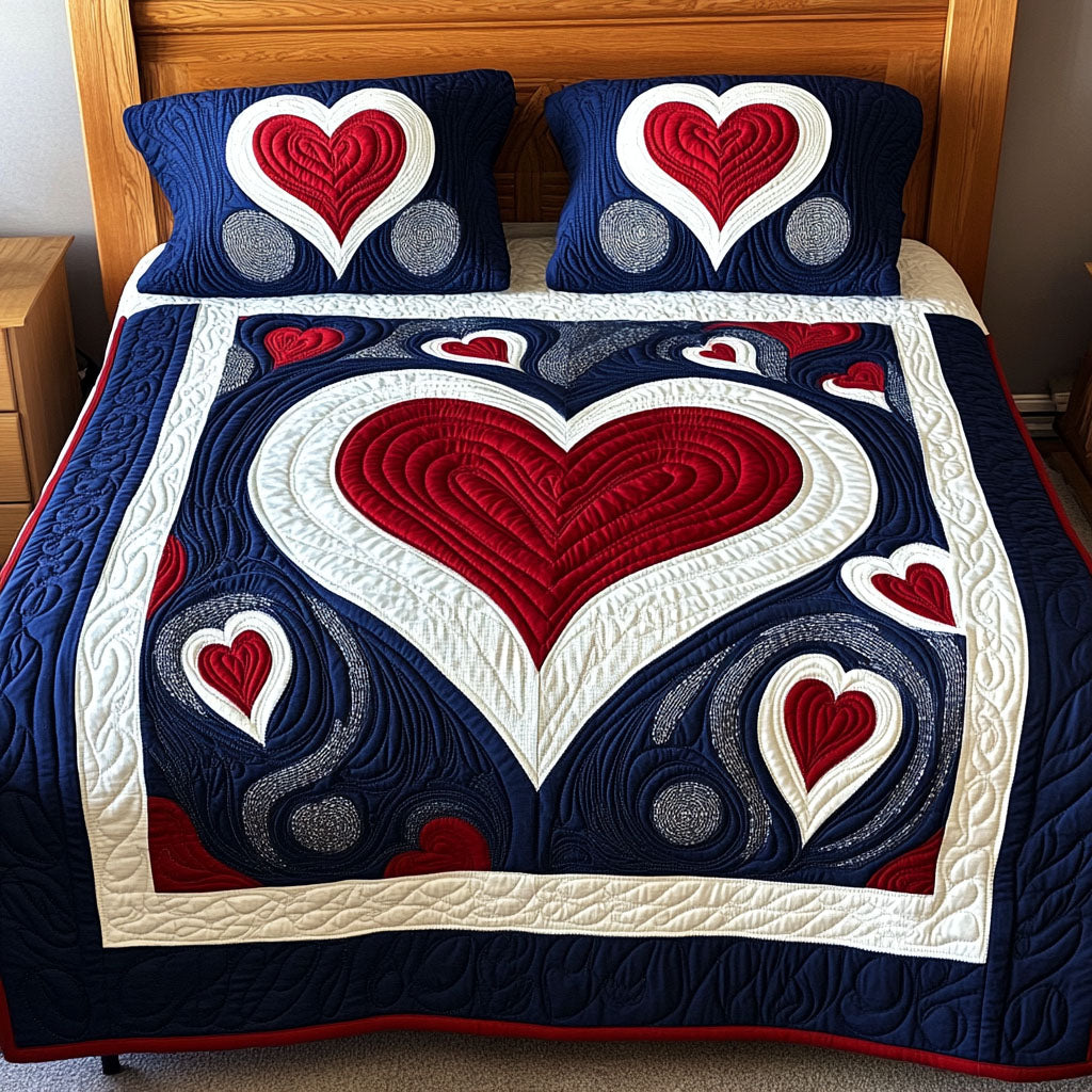 Heartfelt Harmony 3-Piece Quilted Bedding Set - Single (59" x 70")