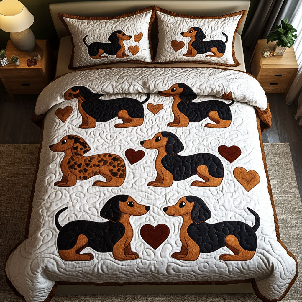 Heartful Sausage 3-Piece Quilted Bedding Set - Single (59" x 70")