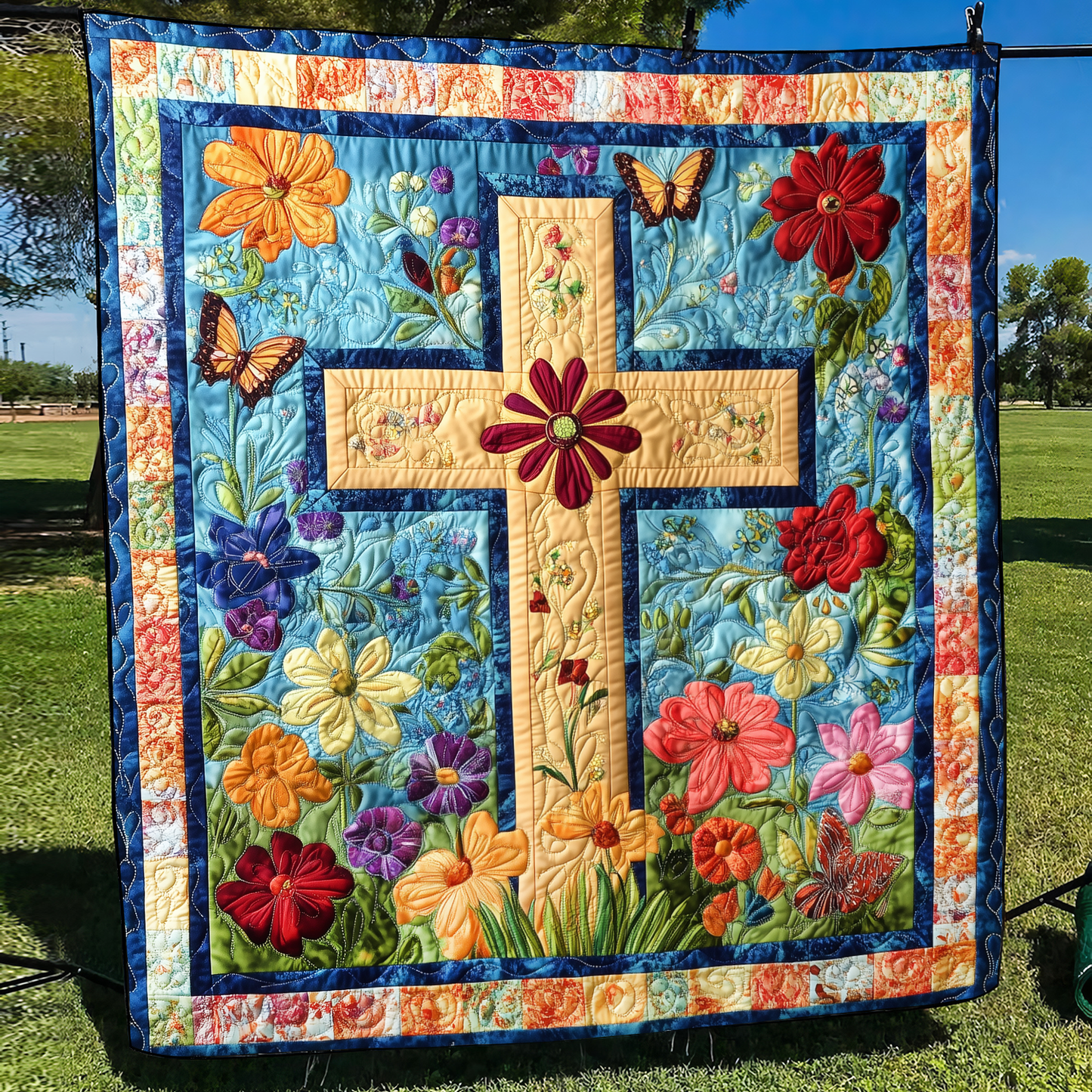 Heavenly Cross Quilted Blanket - Throw (55" x 60")
