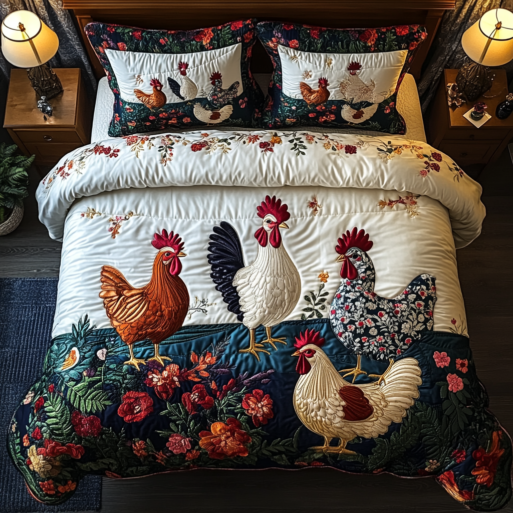 Hen House Delight 3-Piece Quilted Bedding Set - Single (59" x 70")